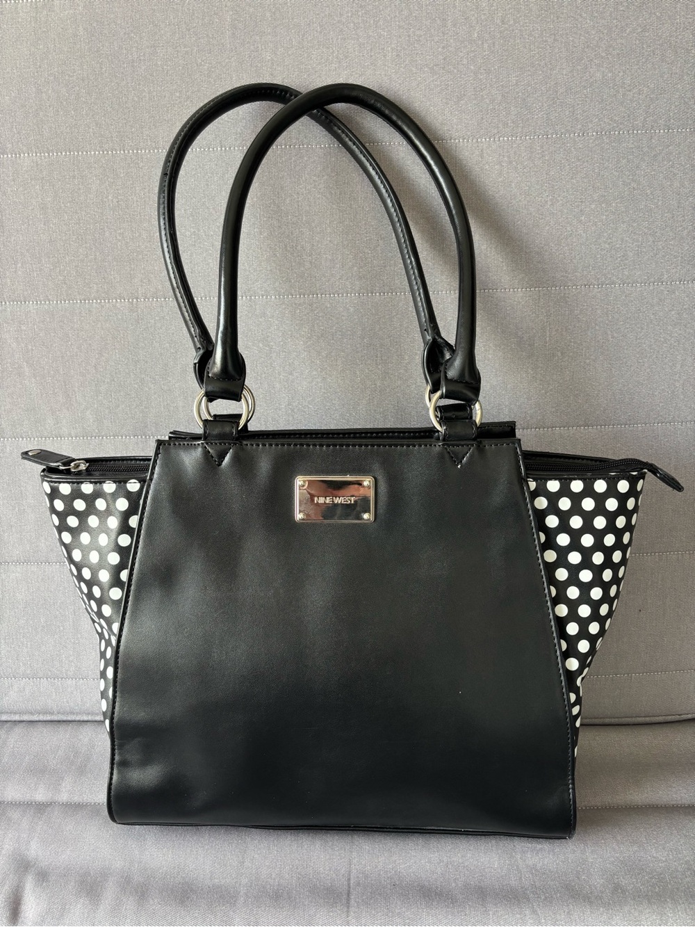 Nine West Black Tote with White Polka Dot Accents